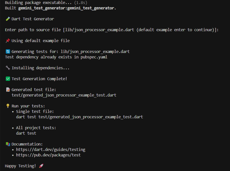 Gemini Dart Test Generator
